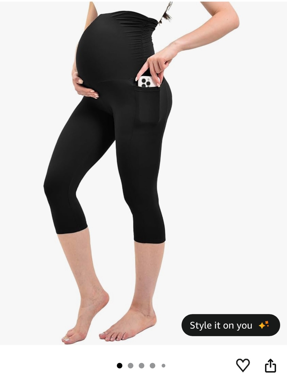 Maternity High-Waist Capri Leggings with Side Pocket - Black